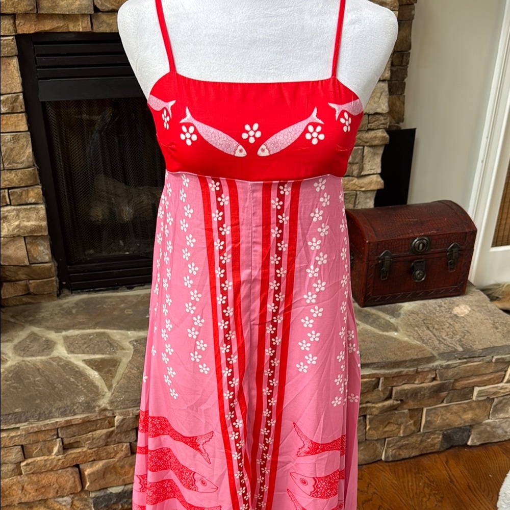 Boutique Red and Pink Spaghetti Strap Sundress smocked back - Picture 2 of 5